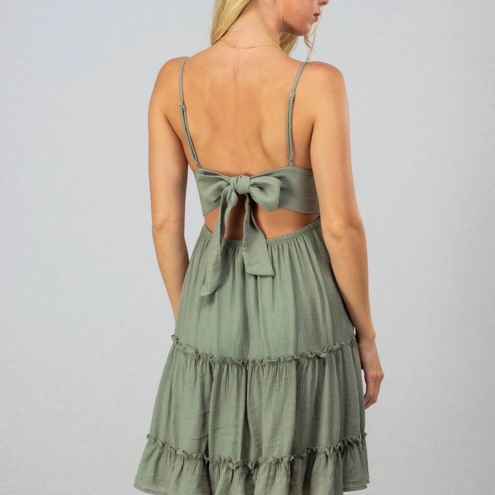 Lace Bust Tie Back Ruffle Dress